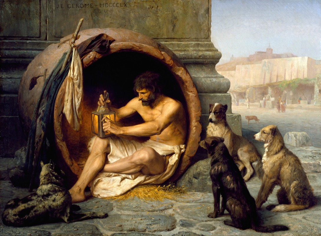 Diogenes with his lantern, searching for an honest man